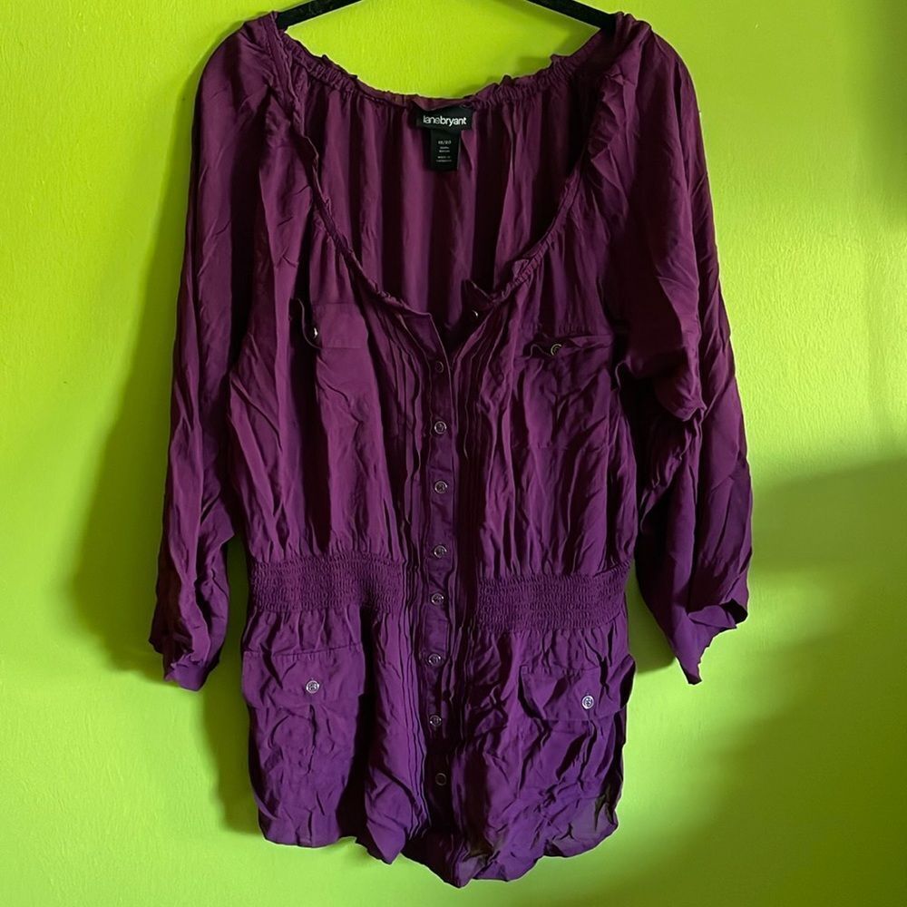 Lane Bryant Maroon Button Front Long Sleeve Top Blouse Size 18/20
